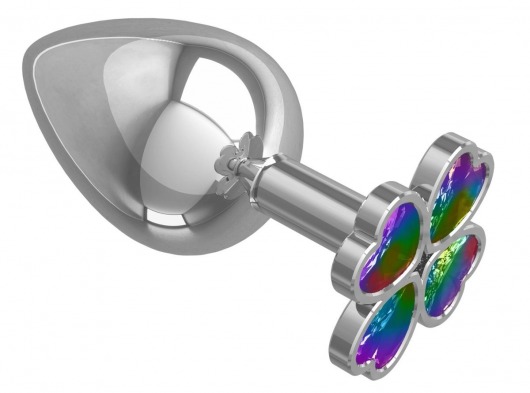 Серебристая анальная пробка-клевер с радужным кристаллом - 9,5 см. - Джага-Джага - купить с доставкой в Пскове