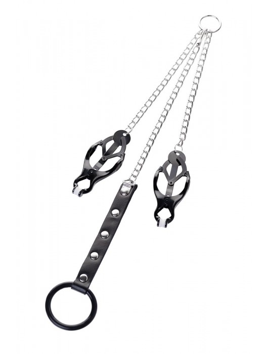 Черно-серебристые зажимы для сосков с кольцом для пениса TOYFA Metal - ToyFa - купить с доставкой в Пскове