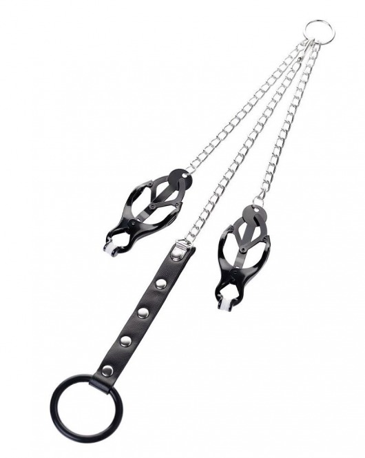 Черно-серебристые зажимы для сосков с кольцом для пениса TOYFA Metal - ToyFa - купить с доставкой в Пскове